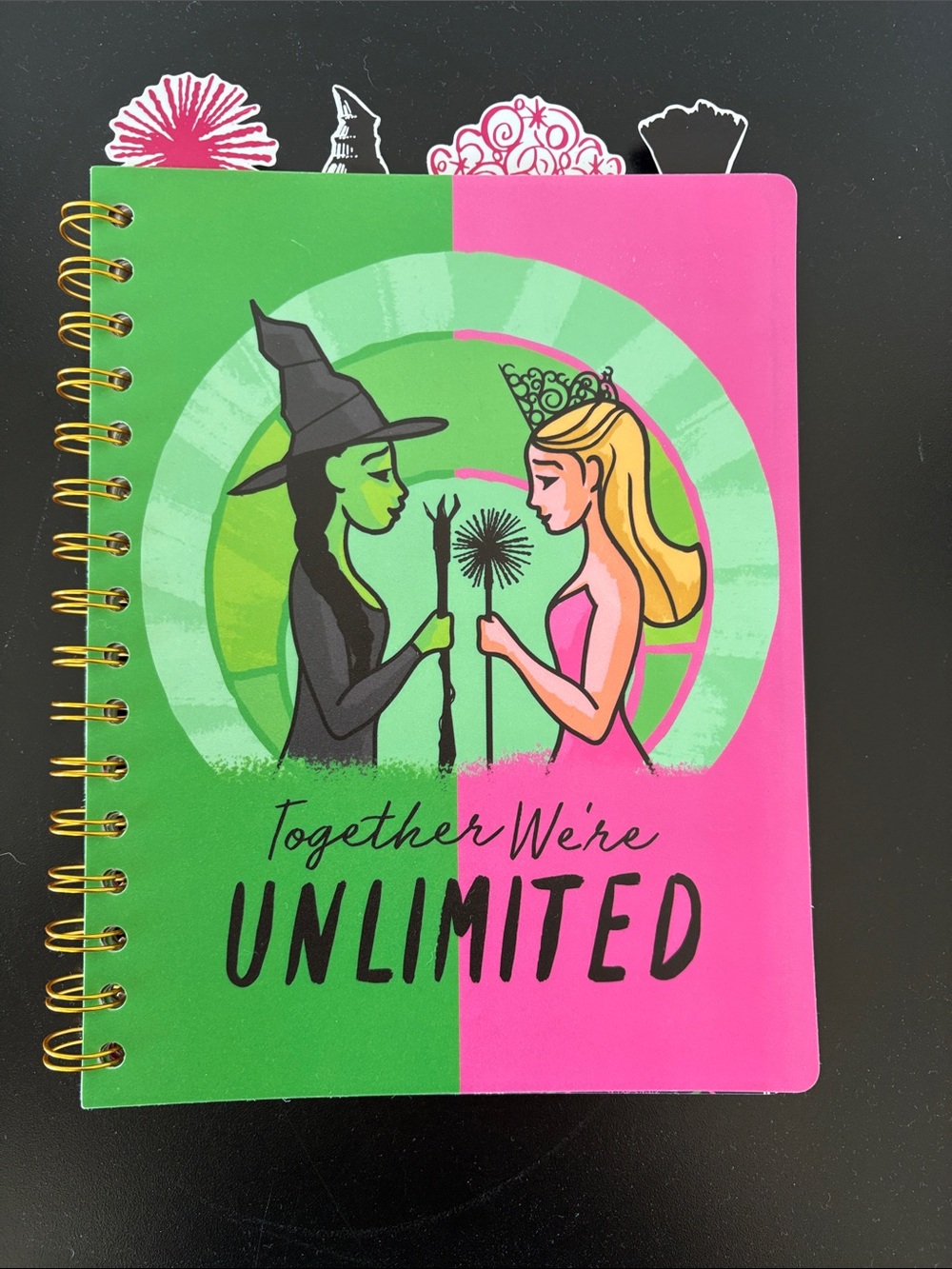 New Wicked Spiral Notebook - Pink & Green Illustrated Cover